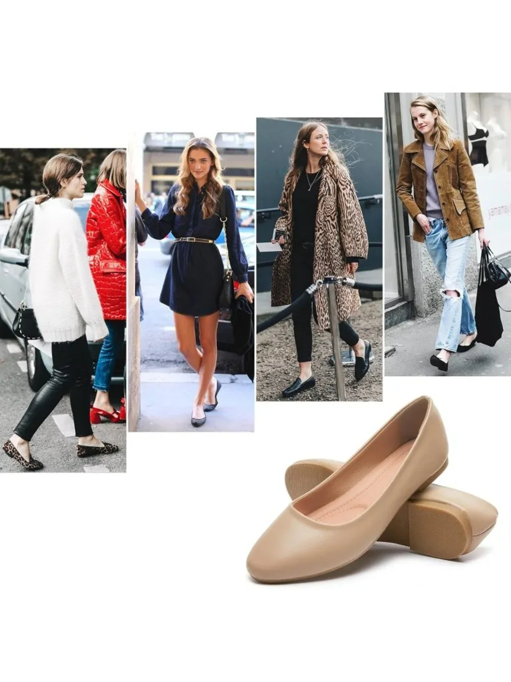 Women's Nude PU Leather Closed Toe Comfortable Flexible Slip On Ballet Flats